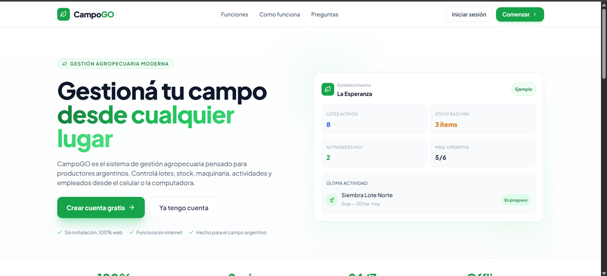 Captura del sitio CampoGO