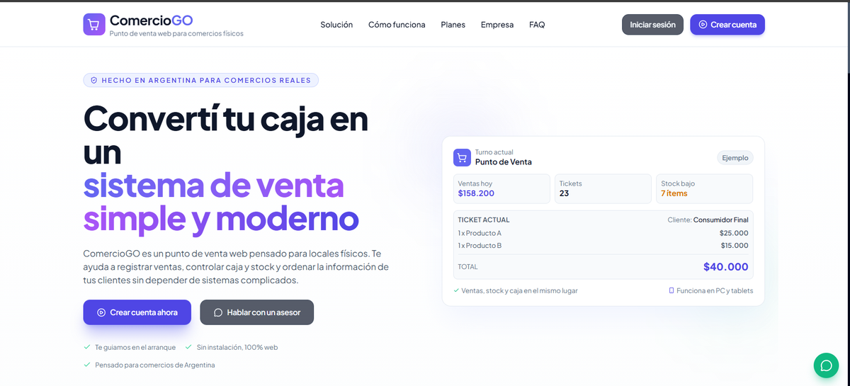 Captura del sitio ComercioGO