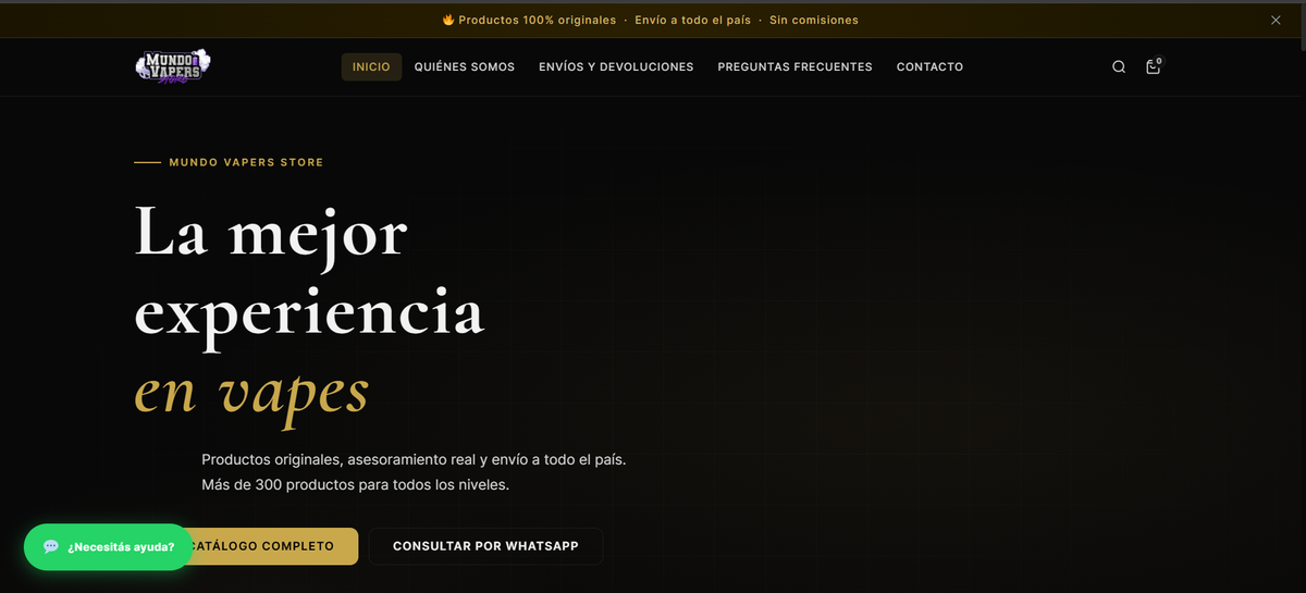 Captura del sitio Mundo Vapers Store